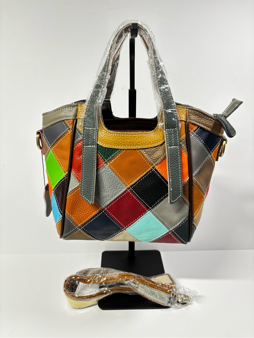 ✨Colorblock Patchwork Leather Tote Bag - Multicolor